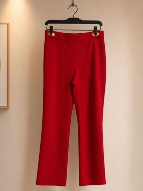 Nicole Miller Red Boot-Cut Pants with Gold Accent